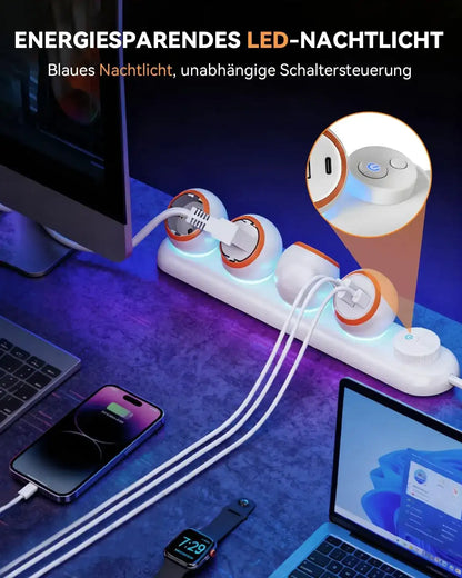 360 Degree Rotating Power Strip 3-Way Power Strip with 2 USB-C and LED Light