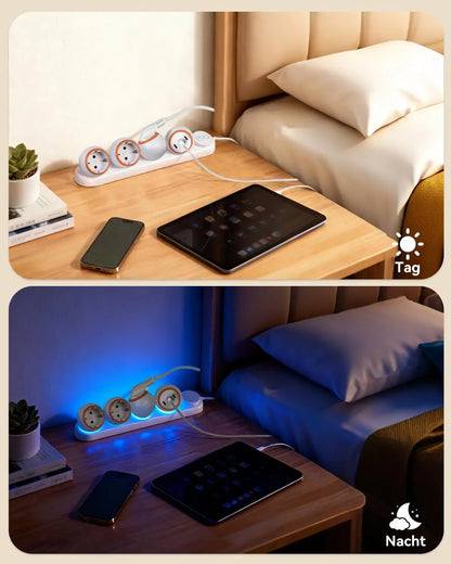 360 Degree Rotating Power Strip 3-Way Power Strip with 2 USB-C and LED Light