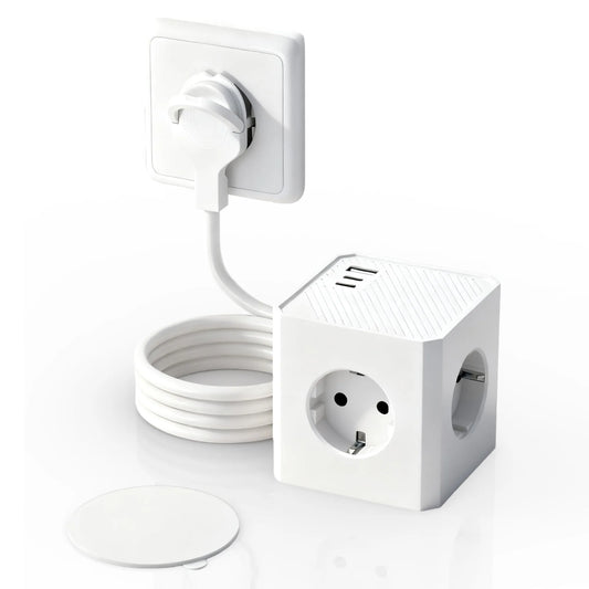 PD20W Socket Cube with 3 USB and Flat Plugs