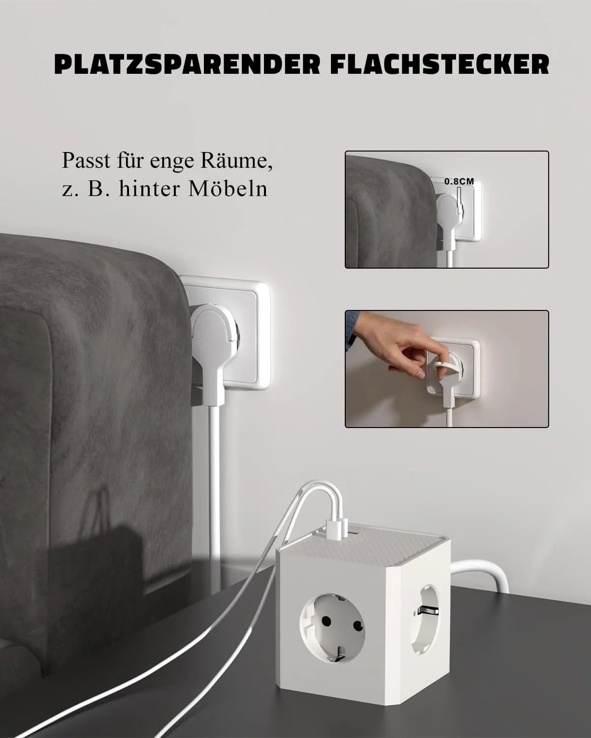 PD20W Socket Cube with 3 USB and Flat Plugs
