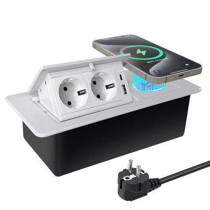 Retractable Socket PD20W USB C and 15W Wireless Charging