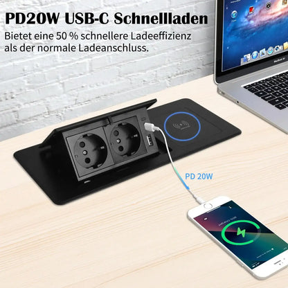 Retractable Socket PD20W USB C and 15W Wireless Charging