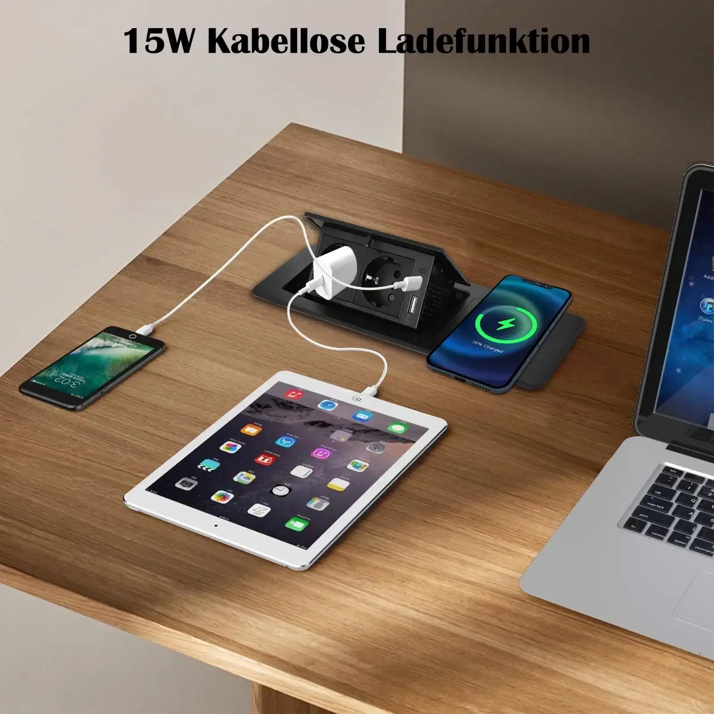 Retractable Socket PD20W USB C and 15W Wireless Charging