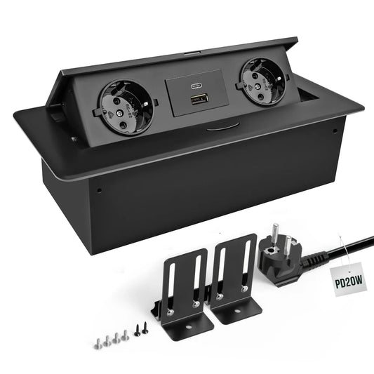 Retractable Socket Built-in Socket with PD20W USB-C Quick Charge Function Table Socket for Desk Kitchen Worktop