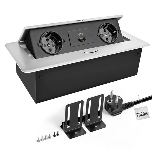 Retractable Socket Built-in Socket with PD20W USB-C Quick Charge Function Table Socket for Desk Kitchen Worktop