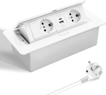 Retractable Socket Built-in Socket with PD20W USB-C Quick Charge Function Table Socket for Desk Kitchen Worktop