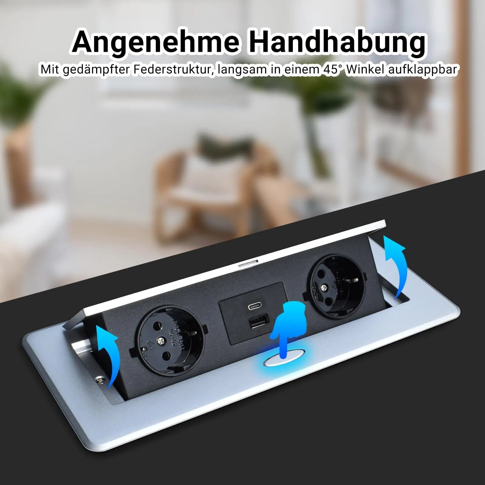 Retractable Socket Built-in Socket with PD20W USB-C Quick Charge Function Table Socket for Desk Kitchen Worktop