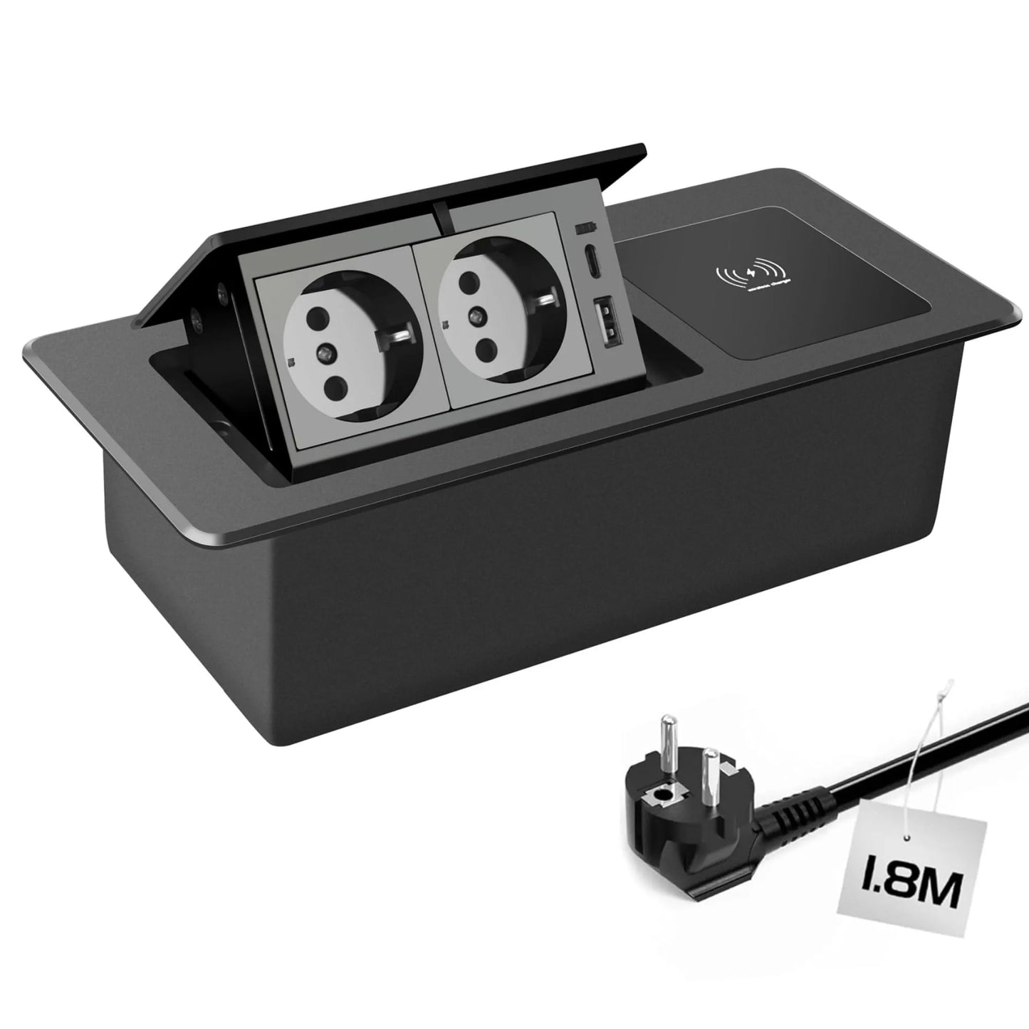 Retractable Socket PD20W USB C and 15W Wireless Charging