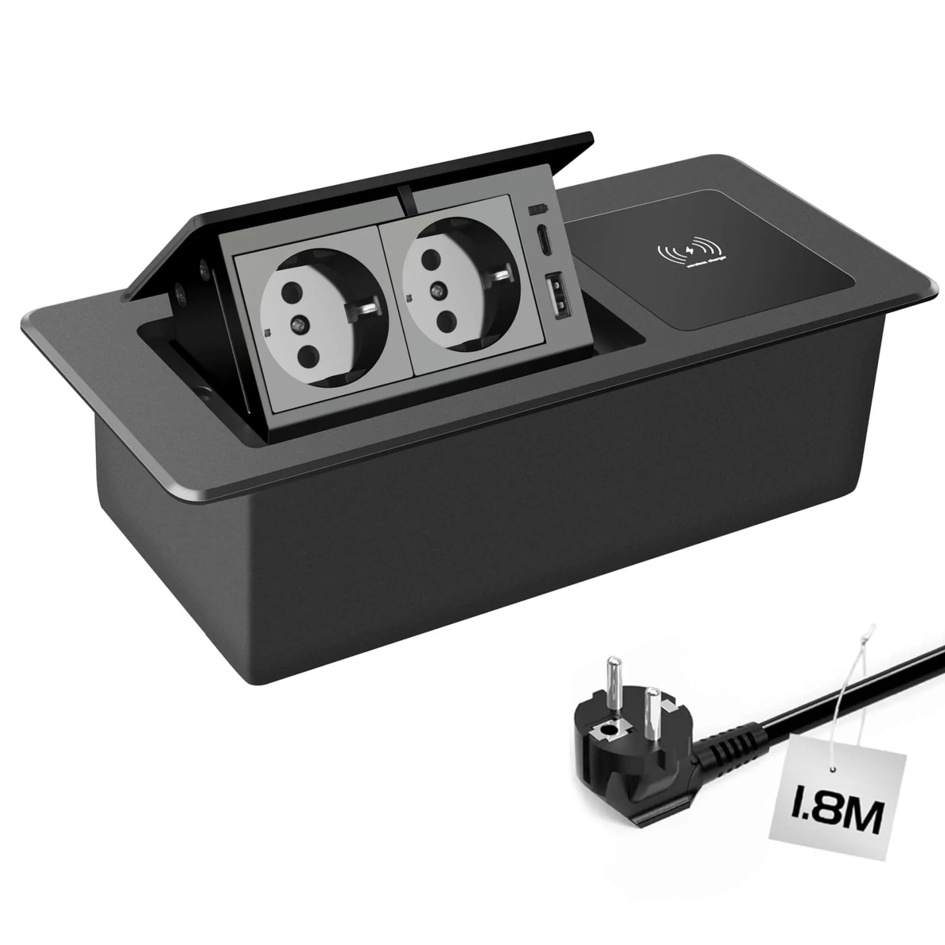 Retractable Socket PD20W USB C and 15W Wireless Charging
