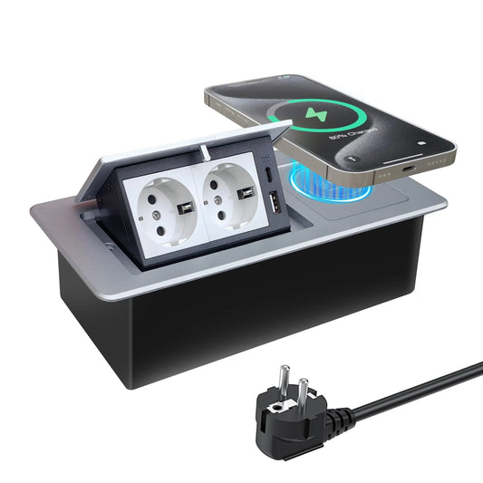 Retractable Socket PD20W USB C and 15W Wireless Charging