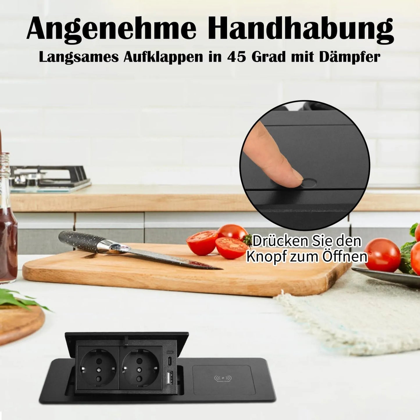 Retractable Socket PD20W USB C and 15W Wireless Charging